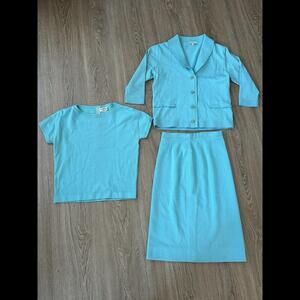 VTG 50s Amalfi Imports 3 Pc Italian Wool Knit Womens Blue Sz 10